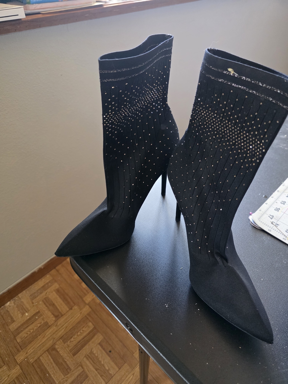 Jessica Simpson Black Crystal-Embellished Pointed Sock Booties